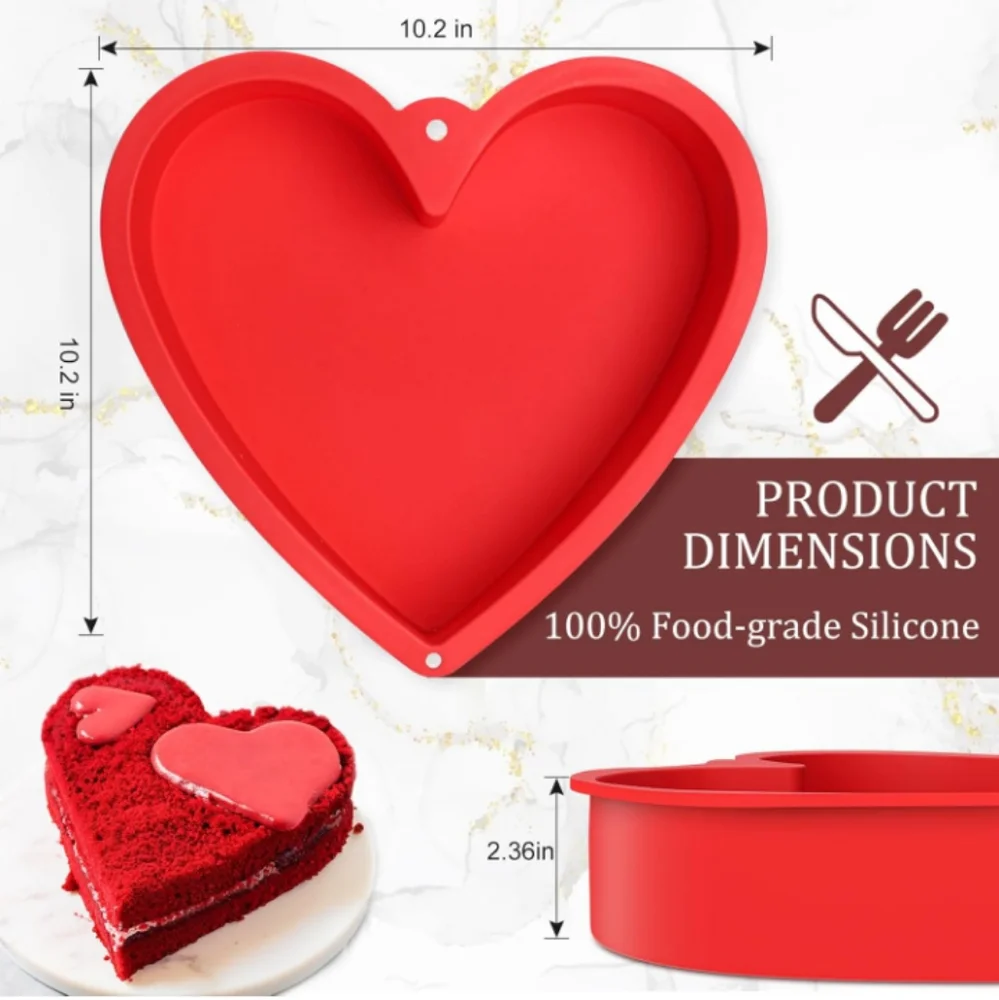 Heart Shaped Cake Pans 10 Inch 2pcs Nonstick Silicone Heart Cake Mold NWT